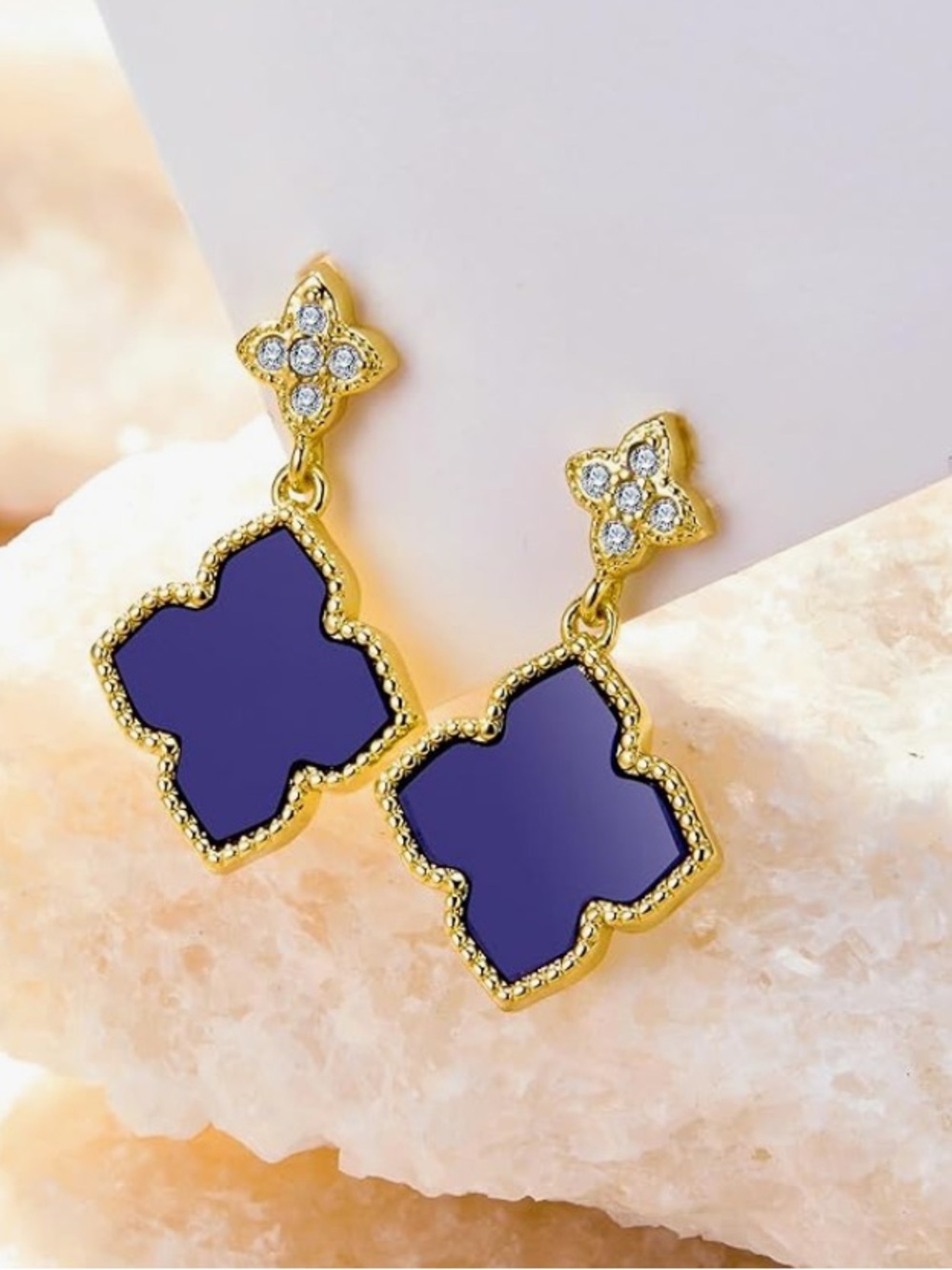 Anthropologie Gold-Tone Purple Clover Drop Earrings